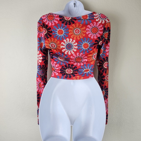 Adidas x FARM Rio Long Sleeve Crop Top S Red Pink Floral NWT Activewear - Picture 8 of 12